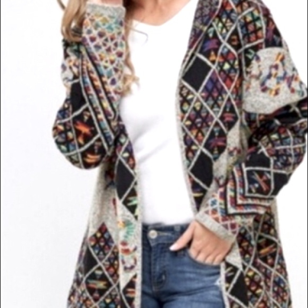 New Aztec Print Open Hooded Jacket/Cardigan/Coat
